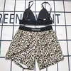 Bralette con correas de letras para mujer, conjunto de pantalones cortos de leopardo Sexy, Tops de playa con tirantes a la moda de verano