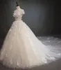 Africano Dubai Eleganti abiti da sposa a-line da spalla 3d Fiori di pizzo Appliques perline Vestios de Nora Bridal Abito da sposa con bottoni più taglia 403