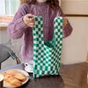 Förvaringspåsar japansk stil stickad tyg kvinnor handväska checkerboard pläd shopping plånbok förvar