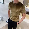 Hommes décontracté t-shirt velours col rond à manches courtes couleur unie Streetwear hommes vêtements 2023 plissé mode Camisetas 3XL taille asiatique