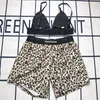 Calça Bralette Feminina com Letras Conjunto de Shorts Sexy Leopardo Moda de Verão Sling Tops de Praia