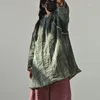 Kvinnors dike rockar Johnature Women Chinese Style Parkas står långärmad fast färg Vinterbomull Linne 2022 Vintage Pullover