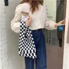 Förvaringspåsar japansk stil stickad tyg kvinnor handväska checkerboard pläd shopping plånbok förvar