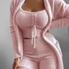 Women's Tracksuits Fluffy Drawstring Ruched U-Neck Cami Set Spring Summer Two Piece Sets Sexy Nightwear Club Shorts And Crop Top Homewear