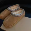 Tasman Tazz Australian Platform Slipper Designer Chestnut Fur Fluffy Slides Australia Snow Boot Woman Man Suede Ultra Mini Platform Boots Size 43