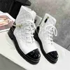 2022 Designer Channel Boots Shoes Nude Black Pointed Toe Mid Heel Long Short Boots Shoes men