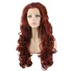 Perukar 26 "Long Bourgogne Red Wig Heavy Density Heat Friendly Fiber Front Spets Synthetic Hair Wig Wig