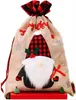 DHL Antlers Snowman Gnome Dolls Embroidery Christmas Candy Gift Bag Burlap Linen Buffalo Plaid Christmas Drawstring Sack FY5514 P1125