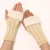 Gants d'hiver en fausse fourrure de lapin, couleur unie, couverture de manches de bras, gants de poignet sans doigts, mitaine tricotée, à la mode