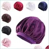 Shower Caps Lady Satin Silk Fitted Sleep Hats Shower Caps Head Wrap Hair Care Bonnets Elasticity Bath Hat Circar Bedroom Products Dr Dhndy