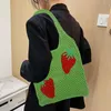 Bolsas de noite coreana malha de malha ombro de verão Morango saco de compras de crochê para armazenamento artesanal