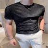 Men Casual T Shirt Velour Round Neck Short Sleeve Solid Color Streetwear Men Clothing 2023 Pleated Fashion Camisetas 3XLAsian size