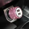 Bling USB chargeur de voiture 5V 2.1A double Port adaptateur rapide rose voiture décor style diamant voiture accessoires intérieur pour femme