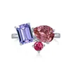 Anello di design con diamanti colorati per donna Anniversario Argento sterling Cuore rosa Zirconi quadrati Amore Anelli di fidanzamento per matrimonio Confezione regalo per gioielli da donna