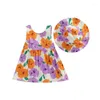Kız Elbiseler Yürümeye Başlayan Kız Kız Yaz Kıyafet Setleri Kolsuz O Boyun Çiçek A-line Elbise Yuvarlak Şapka
