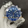 4 estilo cronógrafo relógio para homens 44mm Blue Dial Mungeia cerâmica Pulseira de aço inoxidável Automática cal.9900 Movimento Chrono Sport Mechanical Watches
