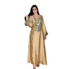 Robes décontractées Mode Femmes Musulmanes Vêtements Vintage Ethnique Paillettes Fil d'Or Hijab Robe Marocaine Caftan Dubaï Turquie Oman Robe Arabe