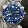 4 estilo cronógrafo relógio para homens 44mm Blue Dial Mungeia cerâmica Pulseira de aço inoxidável Automática cal.9900 Movimento Chrono Sport Mechanical Watches