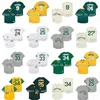 College Baseball nosi koszulkę w stylu vintage baseball 9 Reggie Jackson 24 Rickey Henderson Mark 25 McGwire 33 Jose Canseco 27 ​​Satfish Hunter 34 Rollie Fingers Green Grey