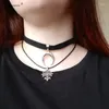 Gargantilla Collar De Cinta De Terciopelo Encanto Gótico Hembra Hecha A Mano Con Encantador Colgante De Luna Diseñado Ly Negro