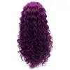 26 "Extra długiego winogron fioletowo -kręcona peruka przyjazna dla syntetycznych włosów koronkowa front