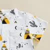 Clothing Sets Kid Boy Short Pants Outfits Cactus Pyramid Printed Sleeve Tops Elastic Waist Solid Color Shorts Set