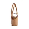 Super large high quality PU leather shoulder bag simple fashion ingot women's handbag Brown Open basket Pocket Round bottom Bucket Pochette