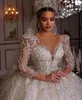 Sparkly Pailletten -Hochzeitskleid gegen Hals drei Viertelhülle Brautkleider maßgeschneiderte Dubai Perlen Saudi -Arabisch Vestido de Novia