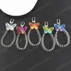 Crystal Butterfly Keychain Transparent Bead Lanyards Keyring For Bling Hand Wrist Strap Rope Cord Holder Mobile Phone Lanyard