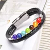 Hot Energy Natural Gem Lava Stone Double Layer Magnetic Buckle Leather Chakra Bracelet for Men
