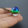 Pendant Necklaces Northern Lights Glass Ball Necklace Vintage Bronze Chain Starry Sky Galaxy Jewelry Gift