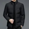 남자 양모 블렌드 겨울 남자 비즈니스 캐주얼 스탠드 칼라 지퍼 따뜻한 재킷 코트 남성 두꺼운 단색 파카 외부웨어 맨 221125