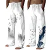 Męskie spodnie 2022 Modne Vintage Men Solid Kolor Latające ptaki Drukuj lato koronkowe elastyczne talia streetwear śladowe