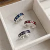 Gwiazdy Regulowany pierścień opaski 925 srebrny vintage emalia zaręczyny Pierścienie weselne Pierścienie dla jej USA Rozmiar 6 7 Ręcznie robione luksusowe akcesoria biżuterii Prezenty