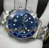 4 estilo cronógrafo relógio para homens 44mm Blue Dial Mungeia cerâmica Pulseira de aço inoxidável Automática cal.9900 Movimento Chrono Sport Mechanical Watches