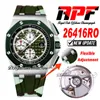 APF 2641 A3126 Cronógrafo automático Mens relógio 44 VERDE PRATA PRATA TEXTUNDO DIAL BARKINGS CAMUFLAGEM RORBO