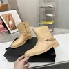 2022 Designer Channel Boots Schuhe Nude Black Pointed Toe Mid Heel Long Short Boots Schuhe mmI