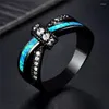 Wedding Rings White Zircon Small Round Stone Ring Cute Blue Fire Opal Cross Vintage Black Gold For Women Engagement Jewelry