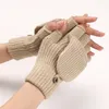 Gants à rabat tricotés sans doigts unisexe, gants chauds d'hiver pour écran tactile, pour hommes et femmes, mitaines à doigts exposés