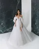 A Line Modern Wedding Dresses Off Shoulder V Neck High Split Bride Gown Sweep Train Robe De Mariee Custom Made