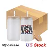 US Warehouse 16oz Sublimation Glass Beer Dugs with Bamboo Lid Straw Diy Blanks Frosted Can Can على شكل كؤوس Tumplers أكواب نقل الحرارة كوكتيل BB1125