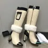 Luxury Winter Fashion Week Women Boots Over The Knee Square klackar skor damer långa stövlar Runway Sexig päls boot mujer