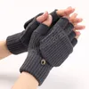 Gants à rabat tricotés sans doigts unisexe, gants chauds d'hiver pour écran tactile, pour hommes et femmes, mitaines à doigts exposés