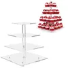 Bakware tools acryl cake stand rack decoratie feesten kerst transparant 4 laag vierkante cupcake bruiloft