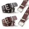 Belts Punk Style Rivet For Women Square Buckle Double Pins Waist Belt Rock Jeans Designer Female