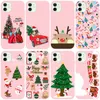 Capas de TPU macias de Natal para iPhone 15 14 Plus Pro Max 13 12 11 XS MAX XR X 8 7 6 14Plus Feliz Natal Presente Papai Noel Chapéu Árvore Neve Boneco de neve fofo adorável vermelho rosa gel capa de telefone