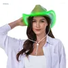 Beralar Vintage Cowgirl Şapka Kadın Erkekler Hisset Kovboy Şapkalar Partileri Batı Tip Top Bonnet Cosplay LED Işık