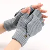 Gants à rabat tricotés sans doigts unisexe, gants chauds d'hiver pour écran tactile, pour hommes et femmes, mitaines à doigts exposés