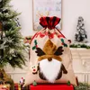 DHL Antlers Snowman Gnome Dolls Embroidery Christmas Candy Gift Bag Burlap Linen Buffalo Plaid Christmas Drawstring Sack FY5514 P1125