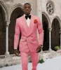 Pink Butterfly Jacquard Groom Tuxedos präglade tredimensionellt mönster dubbelbröst mäns blazer bröllopsklänning prom kläder flerfärgade valfritt